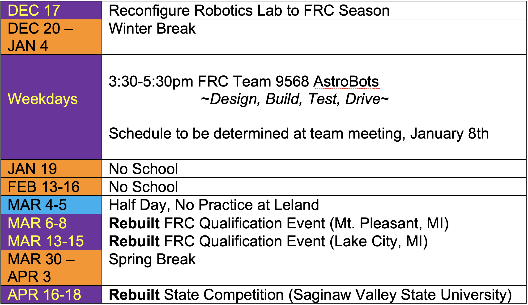 Robotics upcoming events